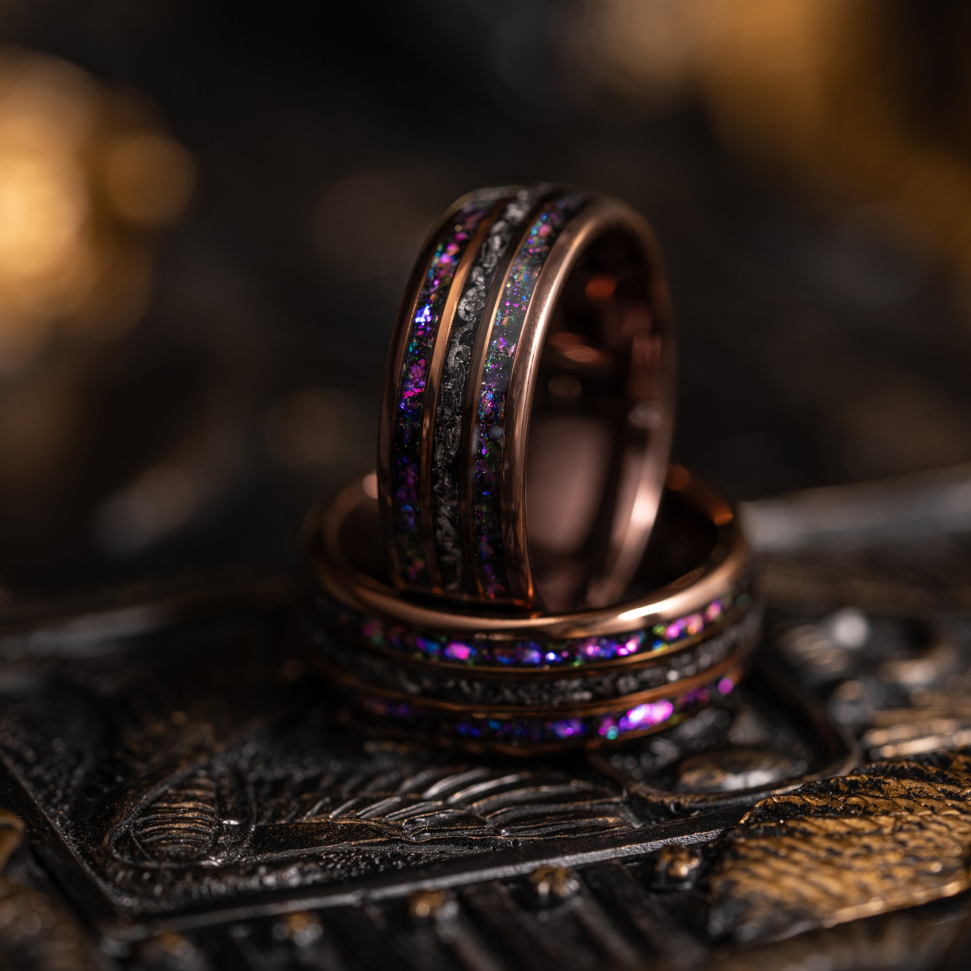 Exploring the Cosmic Beauty of Rings by Lux's Nebula Rings: A Blend of Opal and Meteorite
