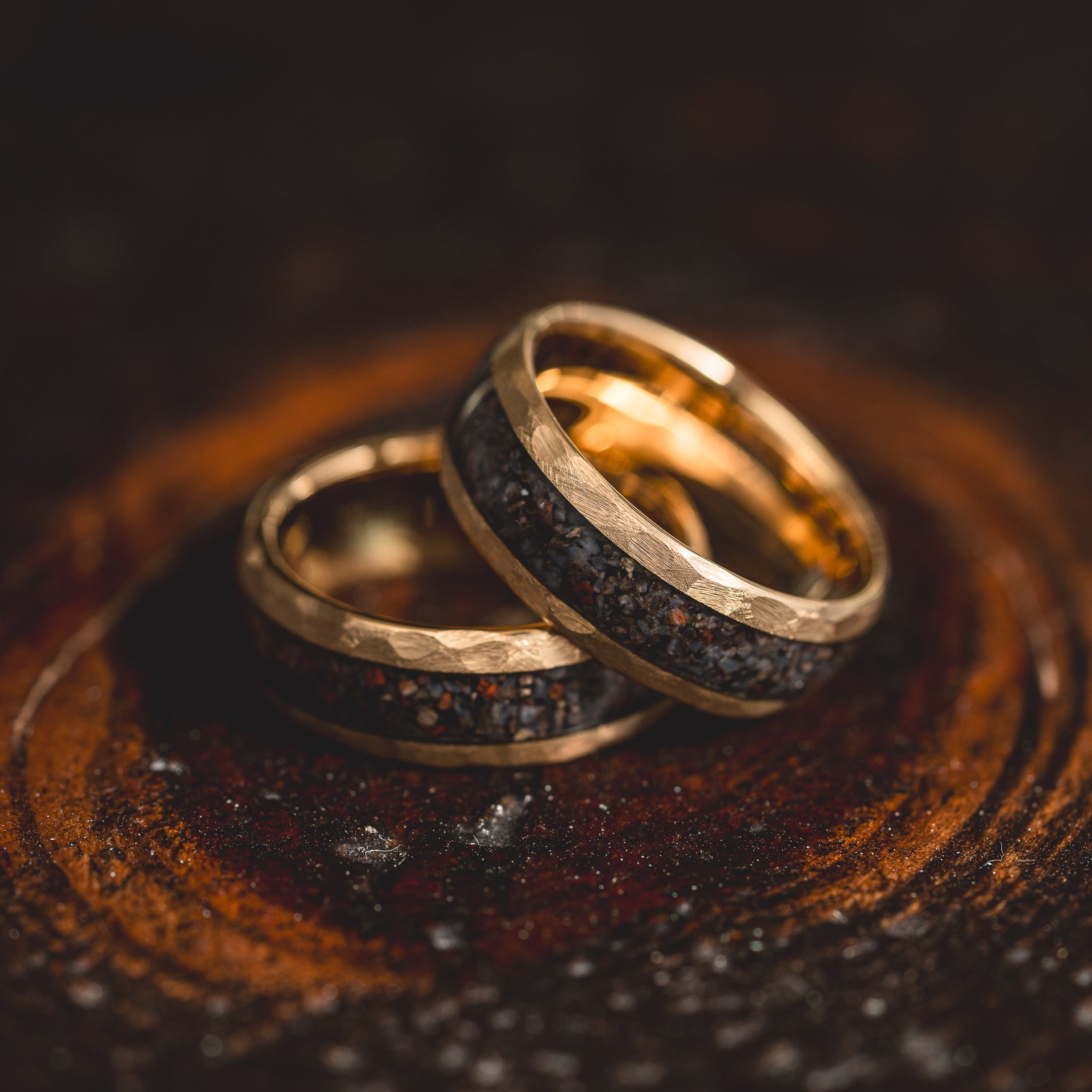 "HellCreek Ember"  Dinosaur Bone x Hammered Tungsten Carbide- Gold