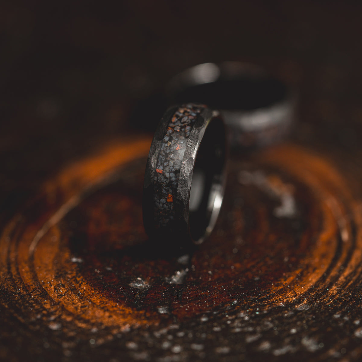 "HellCreek Ember"  Dinosaur Bone x Hammered Tungsten Carbide- Black