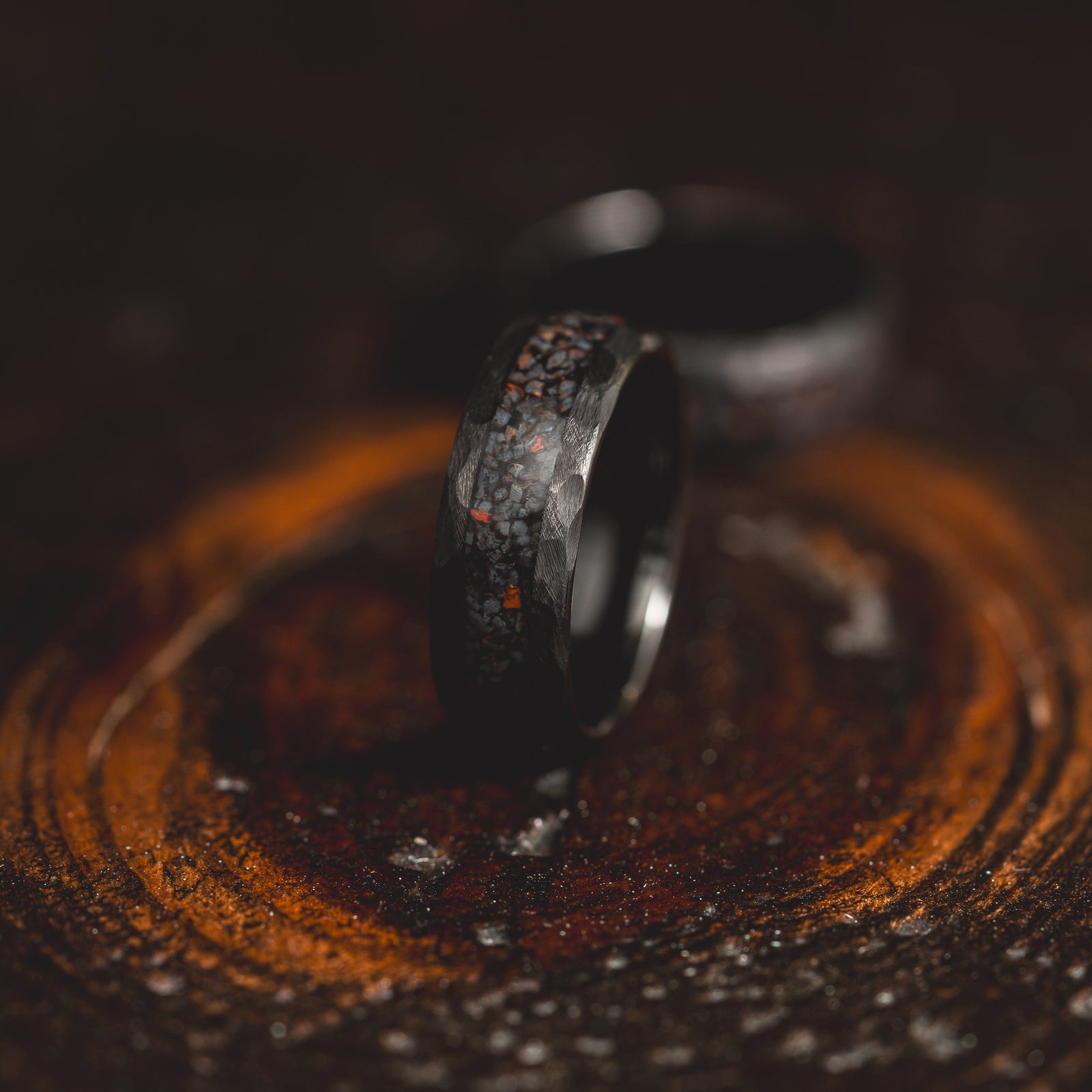 "HellCreek Ember"  Dinosaur Bone x Hammered Tungsten Carbide- Black