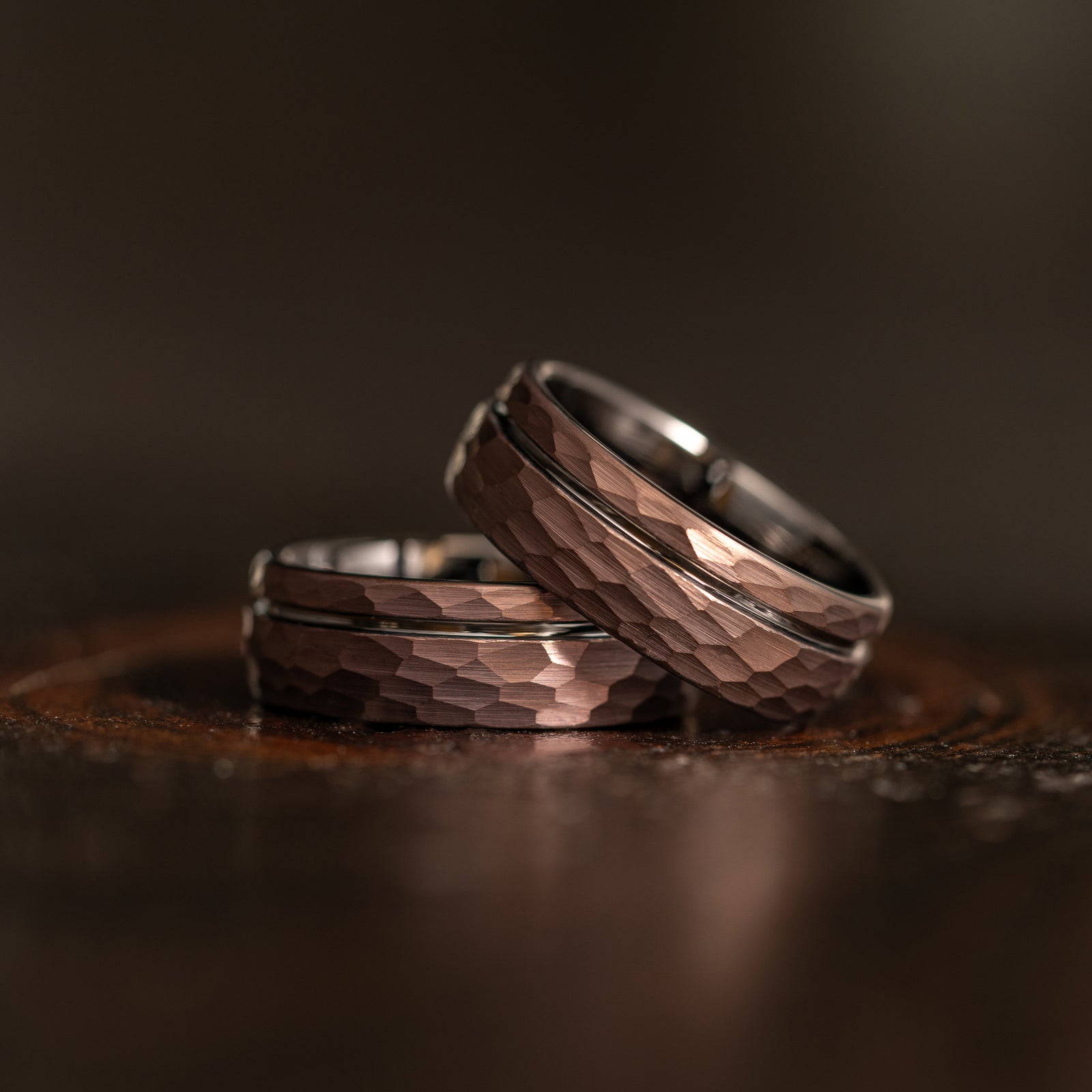 "Zeus" Hammered Tungsten Carbide Ring- Coffee with Gunmetal