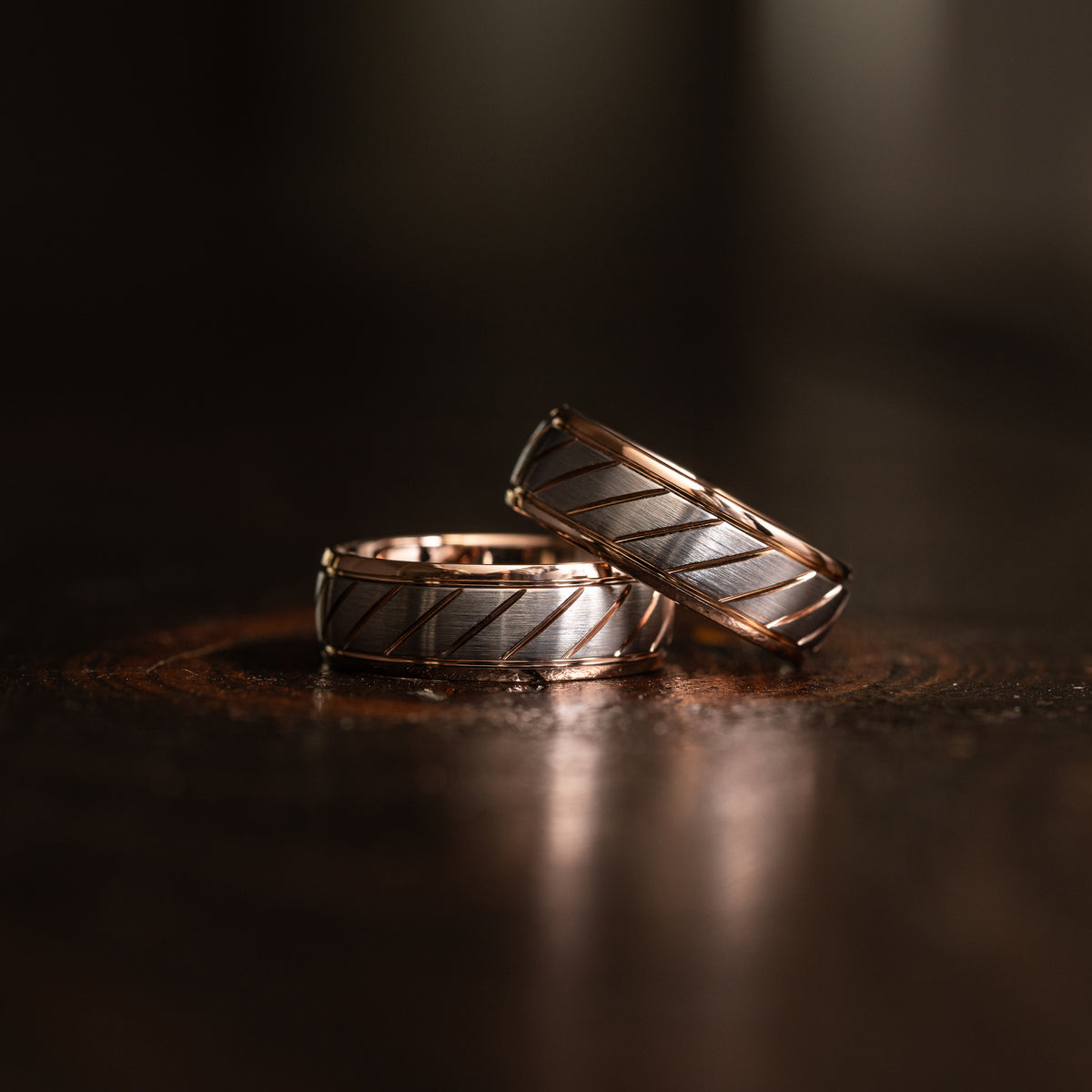 "Apollo" Silver/Rose Gold Tungsten Carbide Ring- Domed- 6mm/8mm