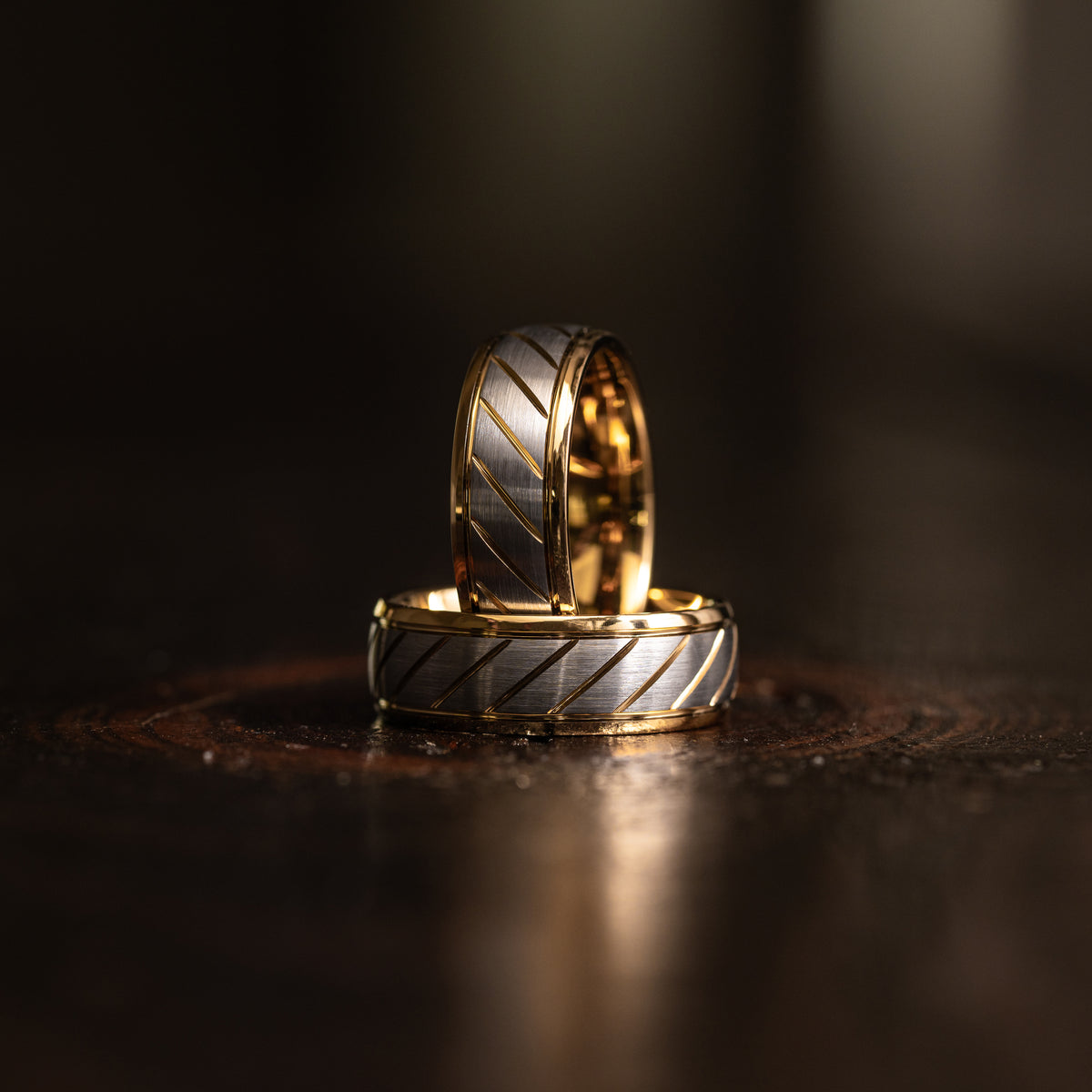 "Apollo" Silver/Yellow Gold Tungsten Carbide Ring- Dome- 6mm/8mm