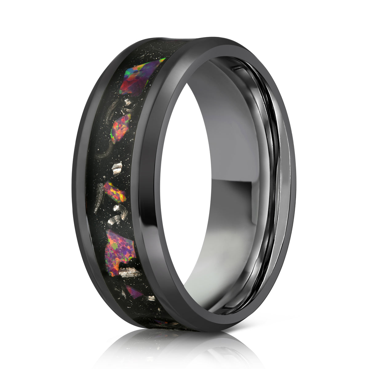 "Hades" Hammered Black Zirconium x Galactic Opal - Meteorite - 8mm