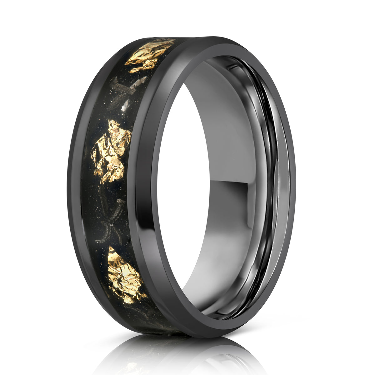 "Hades" Hammered Black Zirconium x Gold Leaf - Meteorite - 8mm