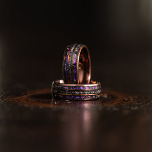 "Dionysus" Domed Nebula Ring- Meteorite and Opal- Smoked Rose Gold 8mm