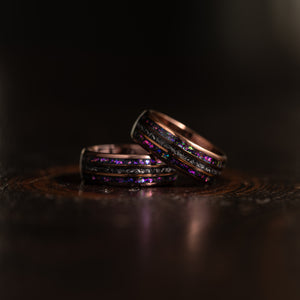 "Dionysus" Domed Nebula Ring- Meteorite and Opal- Smoked Rose Gold 8mm