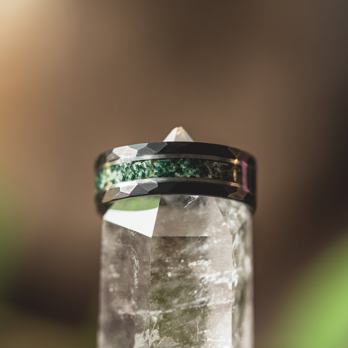 "Verdant Hollow"  Moss Agate x Emerald x Black/Silver Tungsten