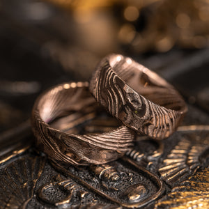 Hammered "Poseidon"  Smoked Rose Gold Steel Ring- Full Polish