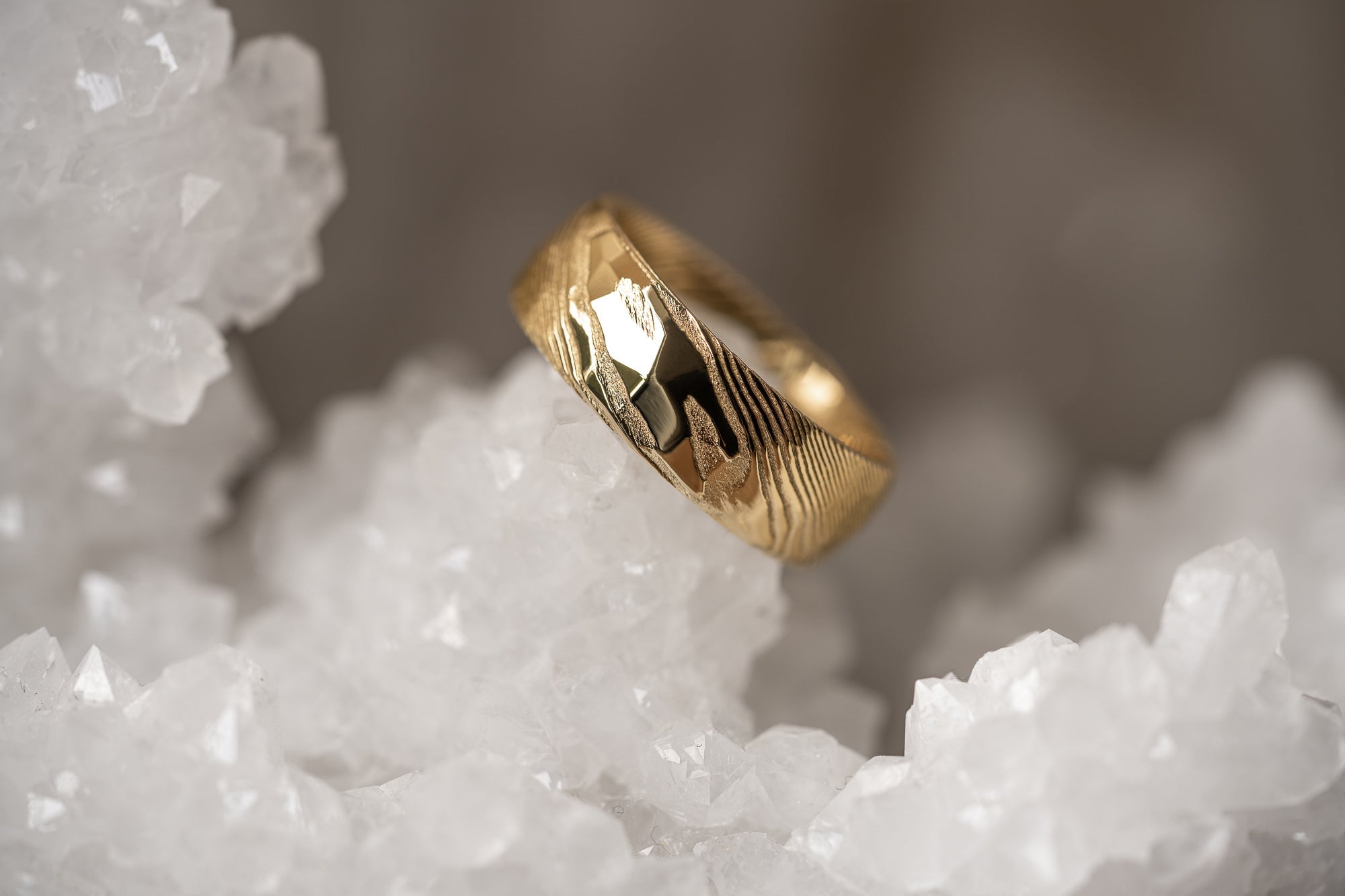 Hammered "Poseidon"  Steel Ring- Full Polish Gold Plate