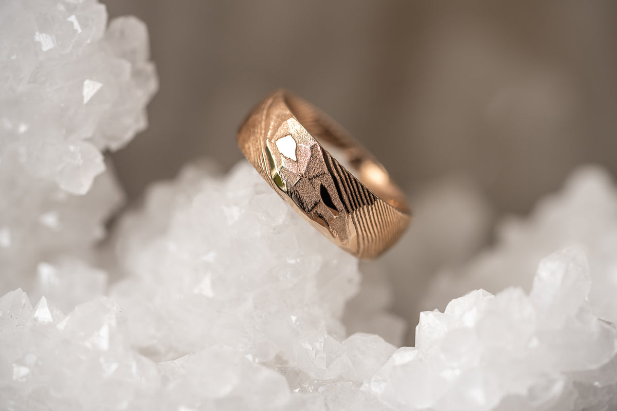 Hammered "Poseidon" Rose Gold Steel Ring- Full Polish