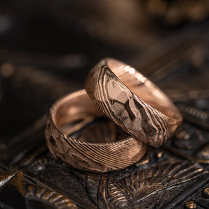 Hammered "Poseidon" Rose Gold Steel Ring- Full Polish
