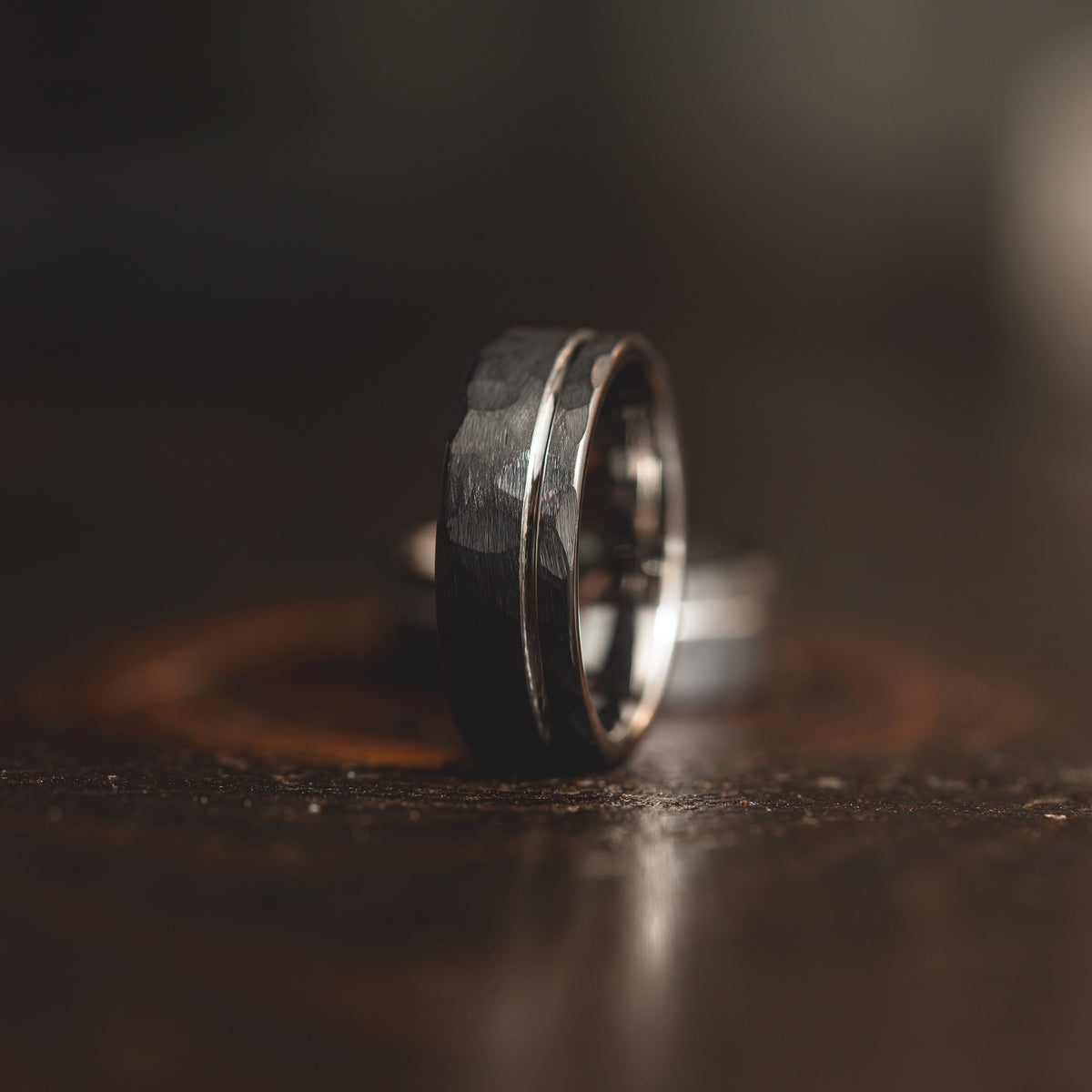 "Hex Forge" Hammered Tungsten Carbide- 8mm- Black x Silver