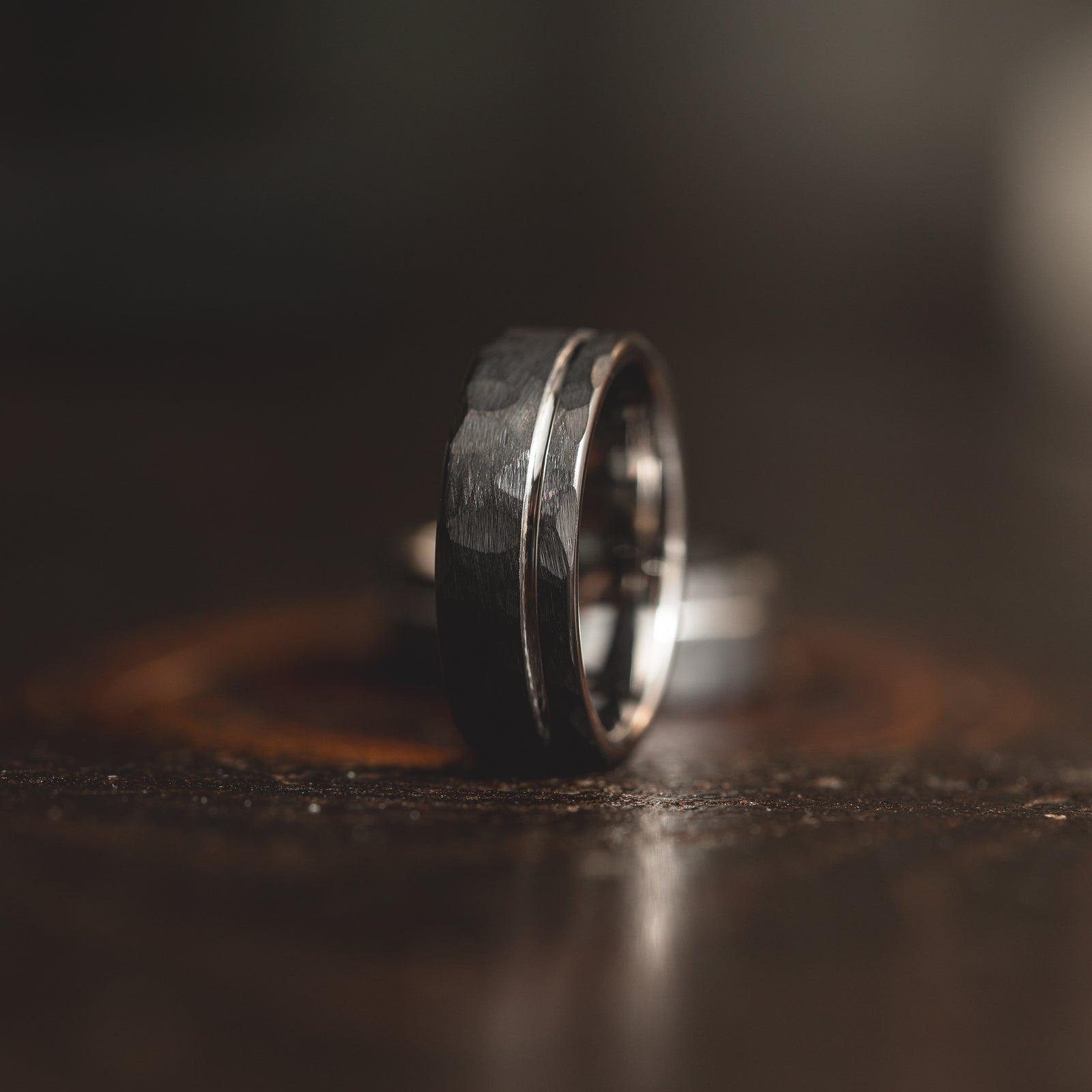 "Hex Forge" Hammered Tungsten Carbide- 8mm- Black x Silver