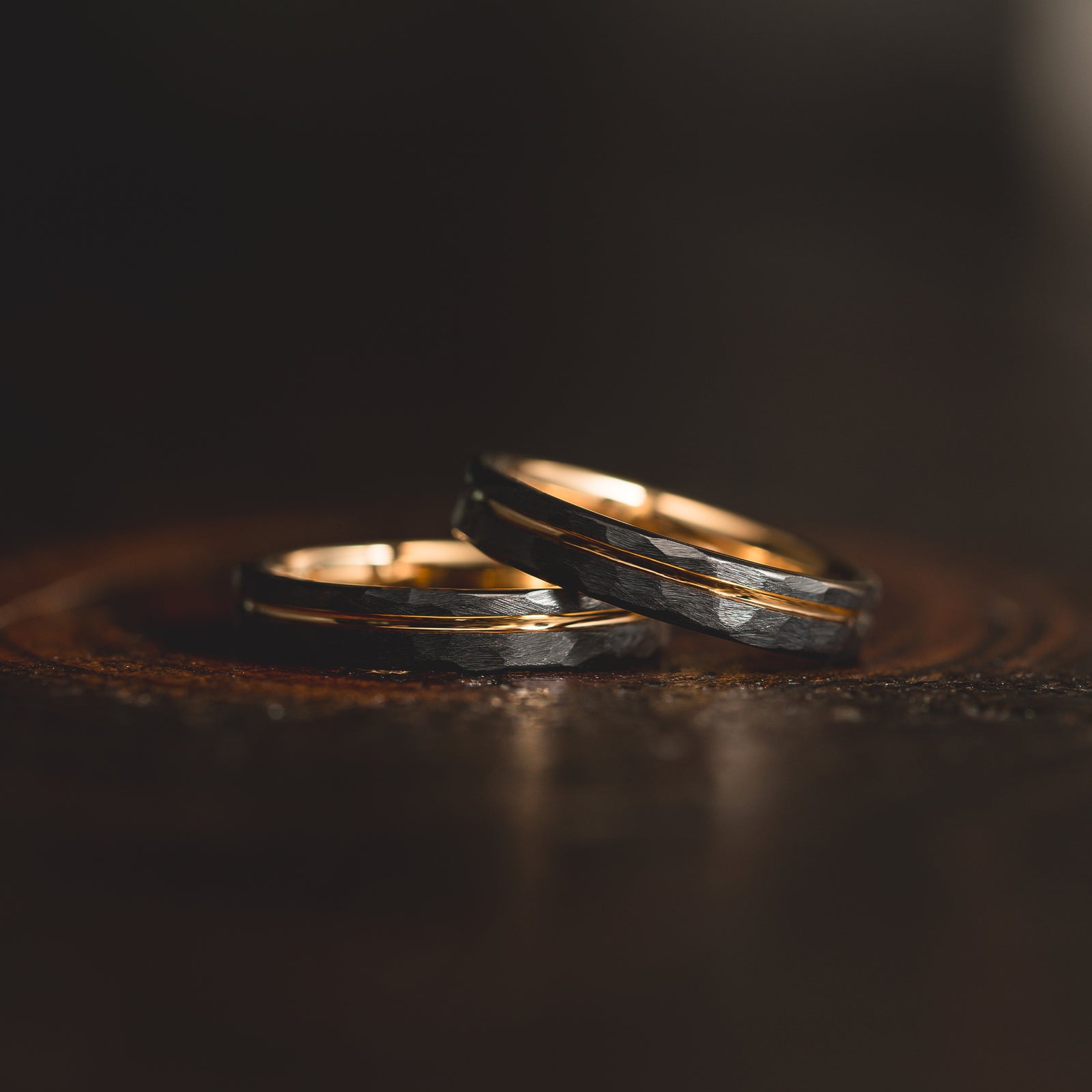 "Hex Forge" Hammered Tungsten Carbide- 4mm Womens- Black x Gold