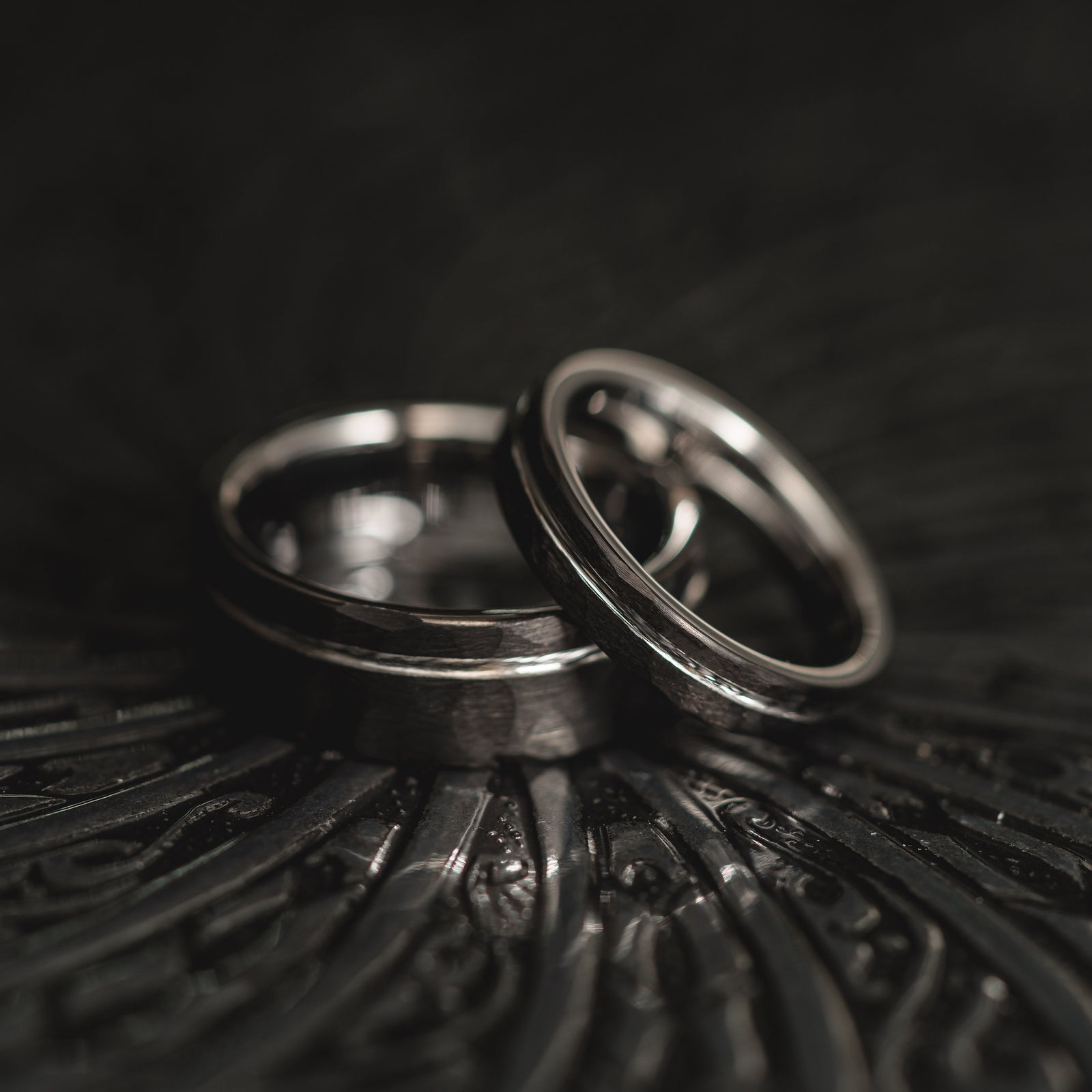 "Hex Forge" Hammered Tungsten Carbide- 8mm- Black x Silver