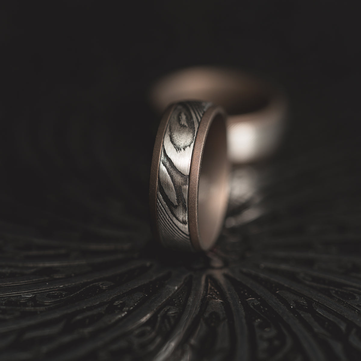 Heated Titanium "Poseidon"  Steel/Burnt Titanium Ring