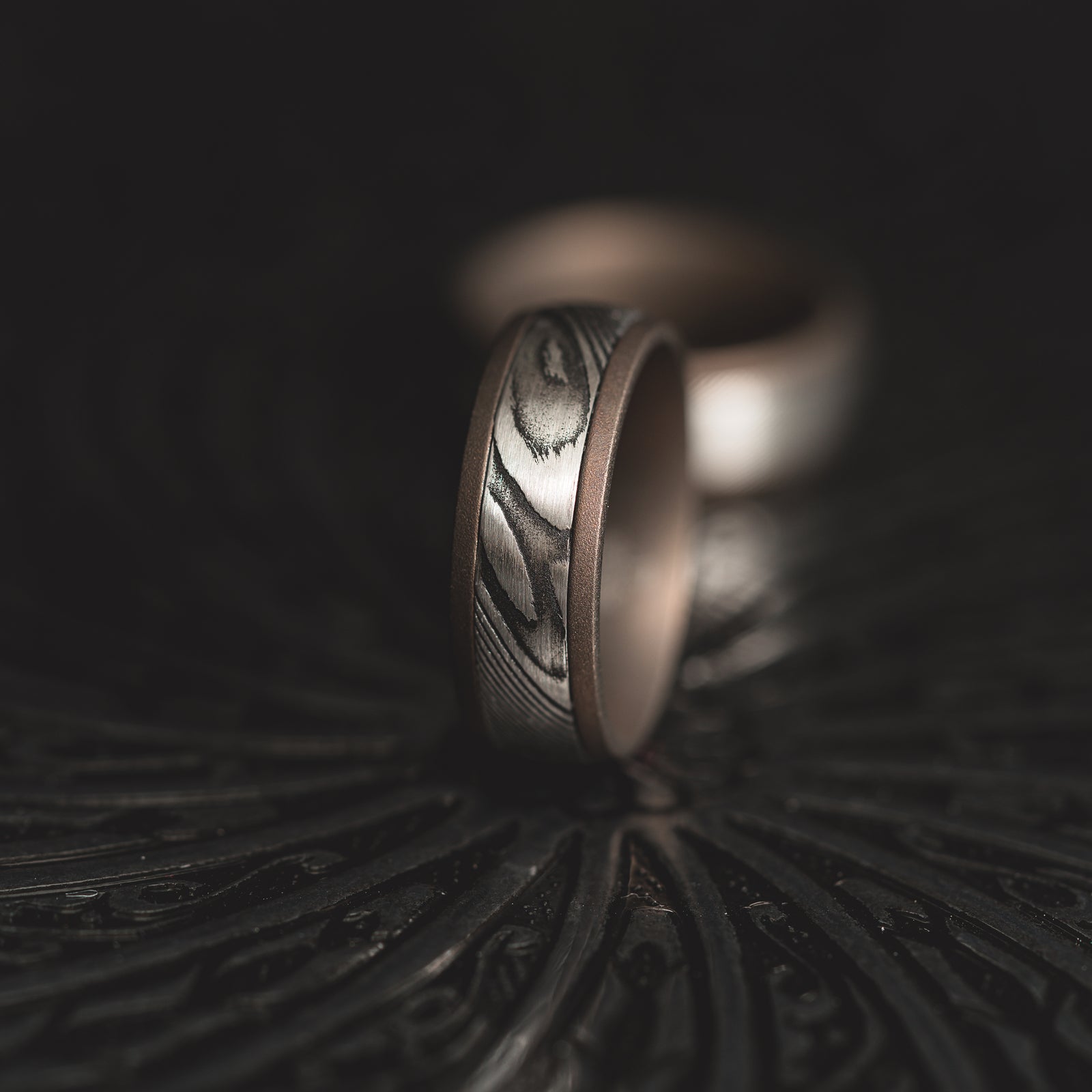 Heated Titanium "Poseidon"  Steel/Burnt Titanium Ring