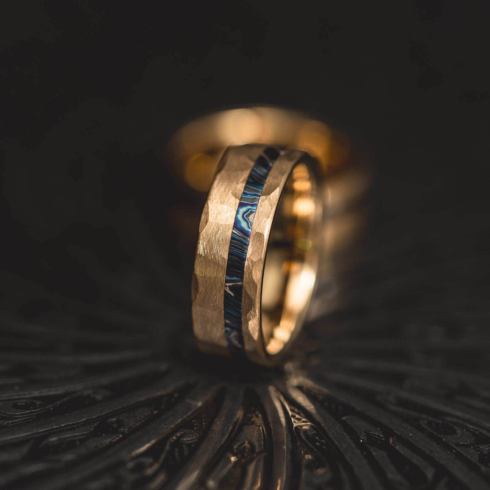 "Vulcan’s Edge" – Gold Tungsten with Zircuti Inlay