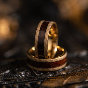 "Golden Serpent"  Snakewood x Yellow Gold Hammered Tungsten