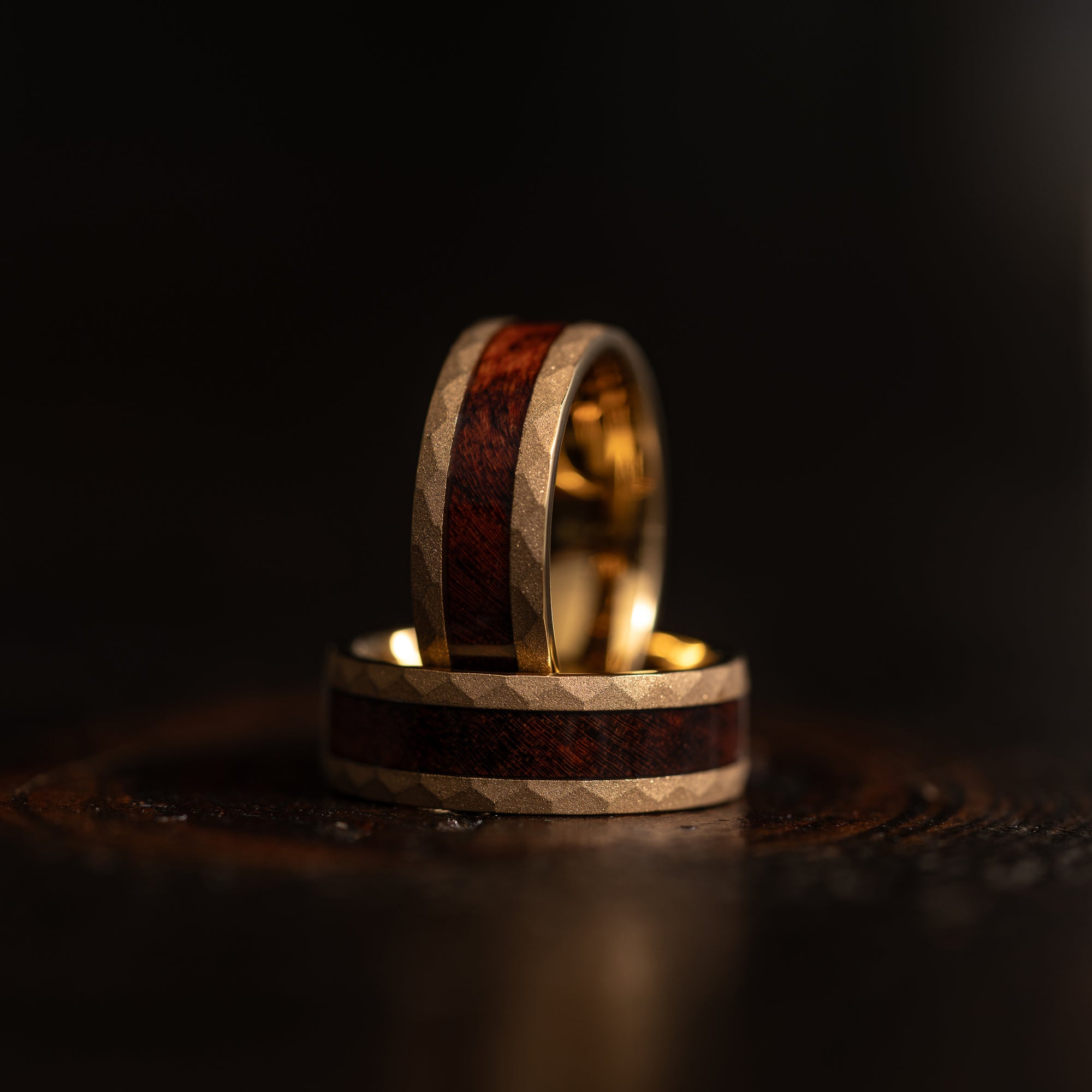 "Golden Serpent"  Snakewood x Yellow Gold Hammered Tungsten