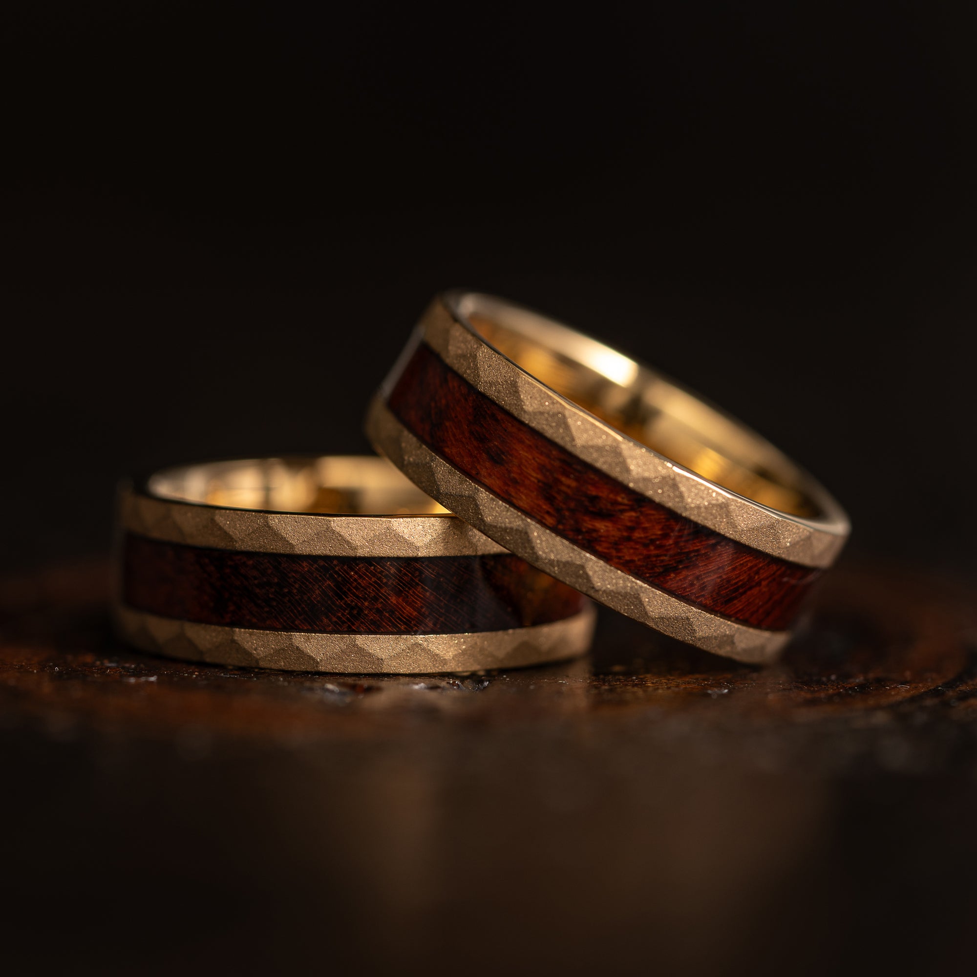 "Golden Serpent"  Snakewood x Yellow Gold Hammered Tungsten