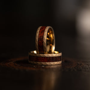 "Golden Serpent"  Snakewood x Yellow Gold Hammered Tungsten