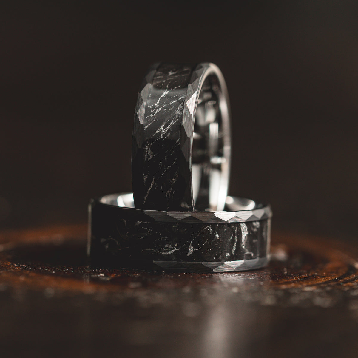 "Obsidian Vortex"  Forged Carbon with Silver Swirl 6mm/8mm