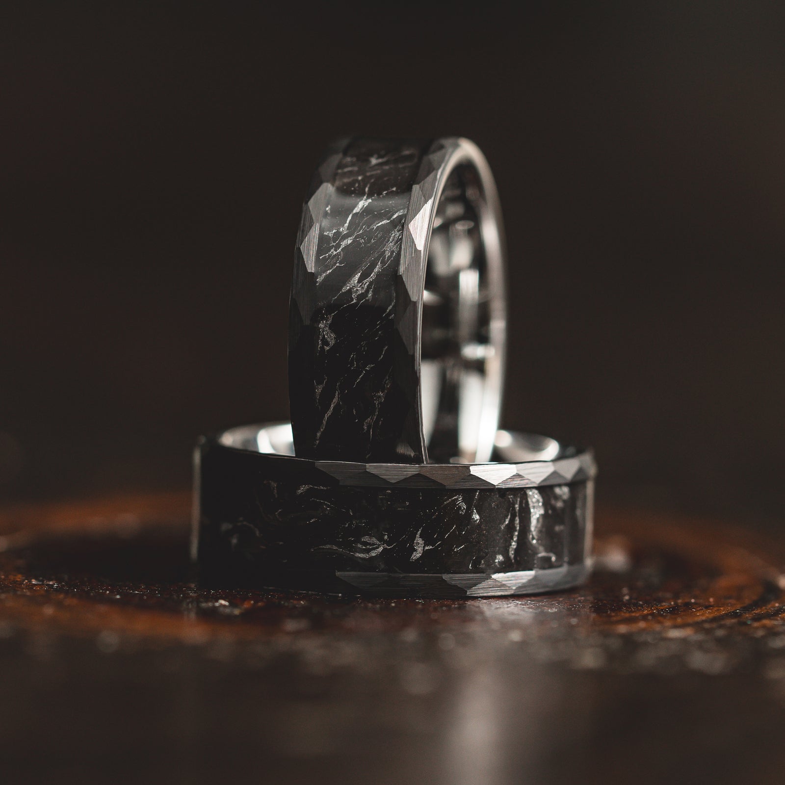 "Obsidian Vortex"  Forged Carbon with Silver Swirl 6mm/8mm