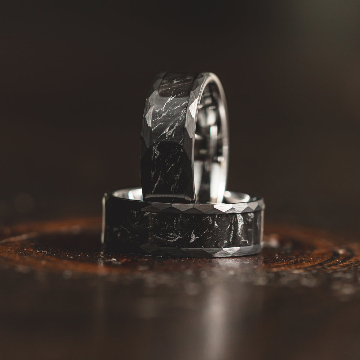 "Obsidian Vortex"  Forged Carbon with Silver Swirl 6mm/8mm