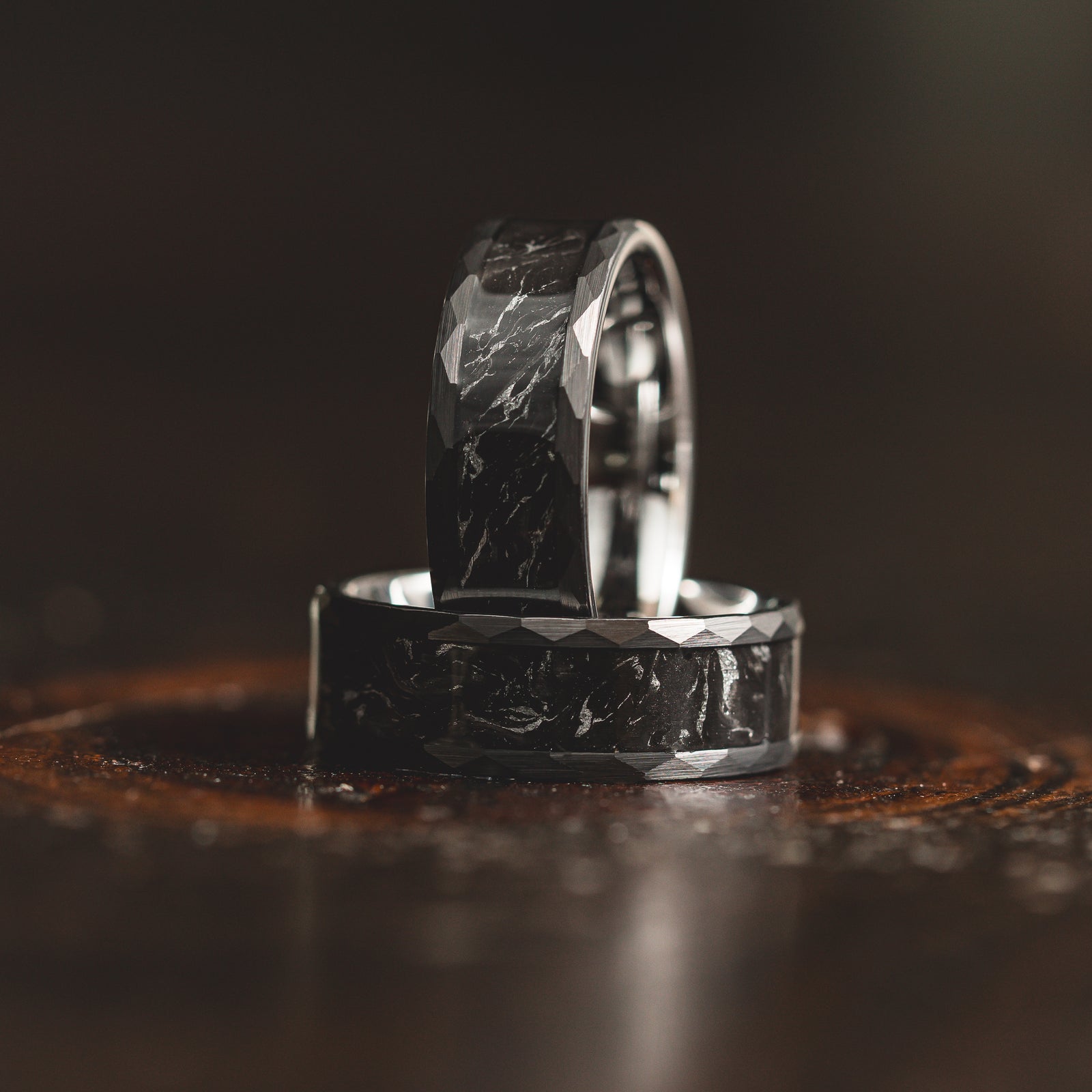 "Obsidian Vortex"  Forged Carbon with Silver Swirl 6mm/8mm