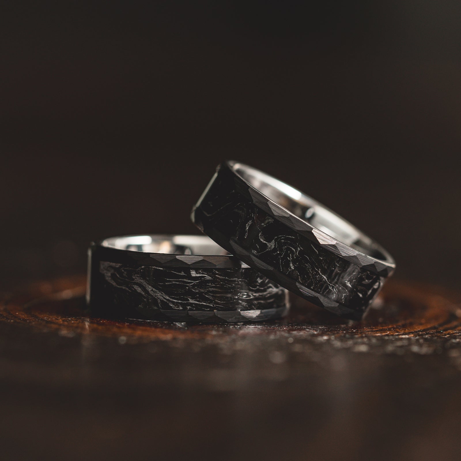 "Obsidian Vortex"  Forged Carbon with Silver Swirl 6mm/8mm