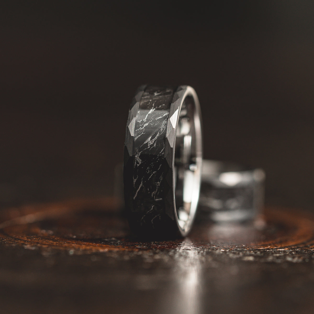 "Obsidian Vortex"  Forged Carbon with Silver Swirl 6mm/8mm