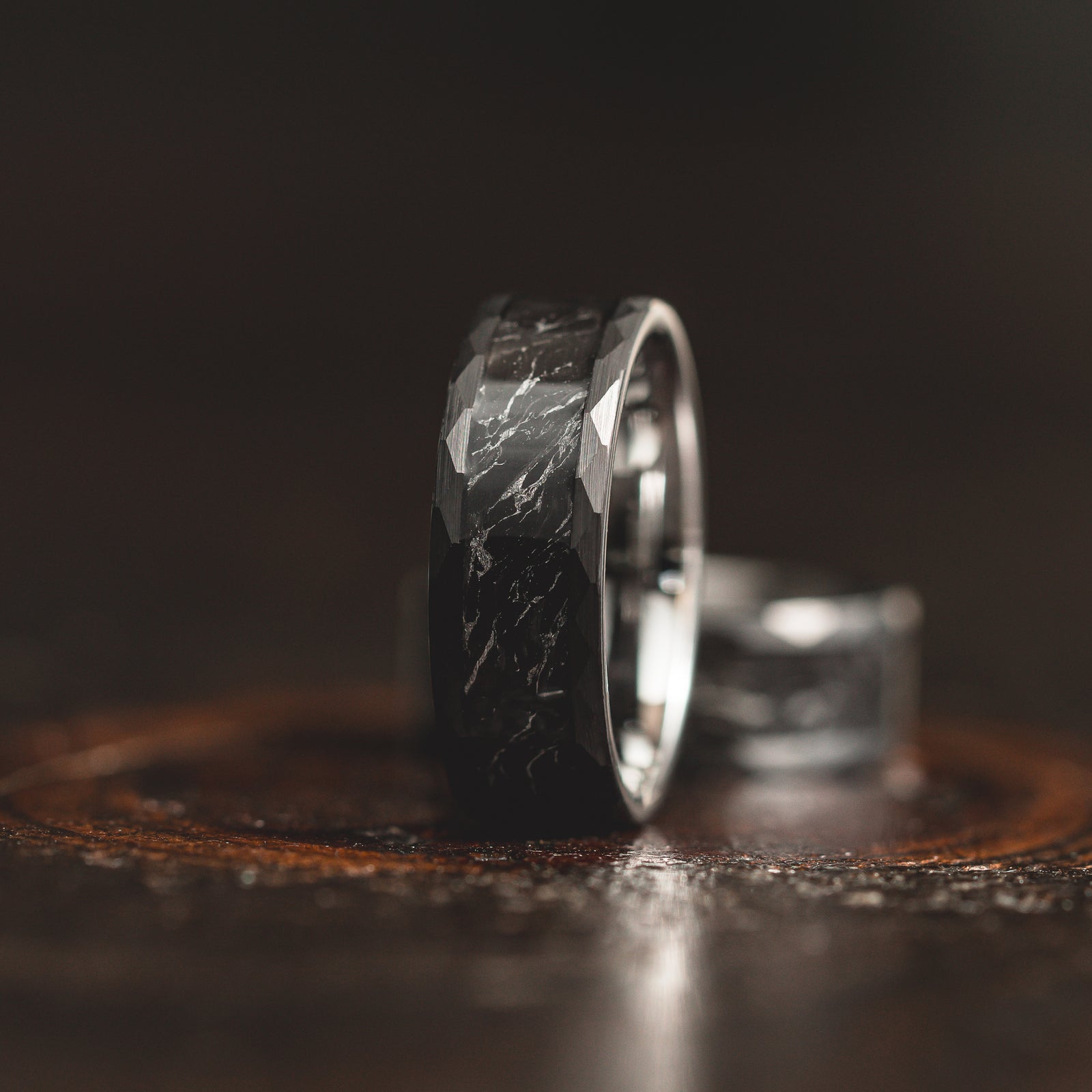 "Obsidian Vortex"  Forged Carbon with Silver Swirl 6mm/8mm