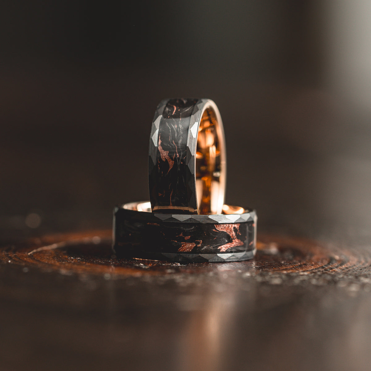 "Obsidian Vortex"  Forged Carbon with Rose Gold Swirl 6mm/8mm