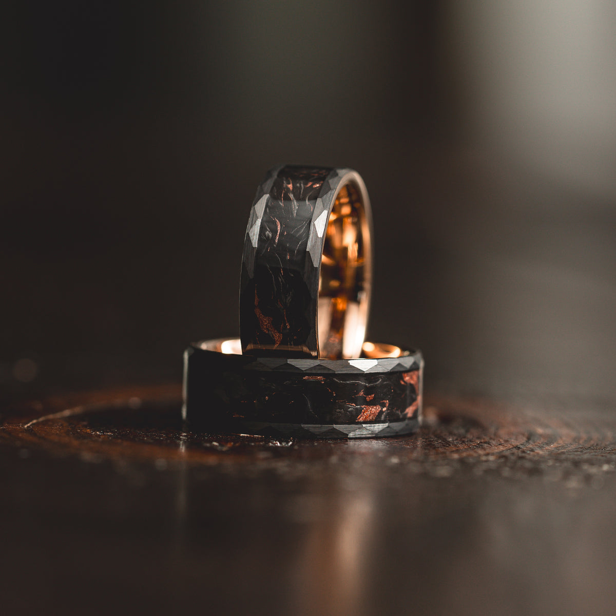 "Obsidian Vortex"  Forged Carbon with Rose Gold Swirl 6mm/8mm