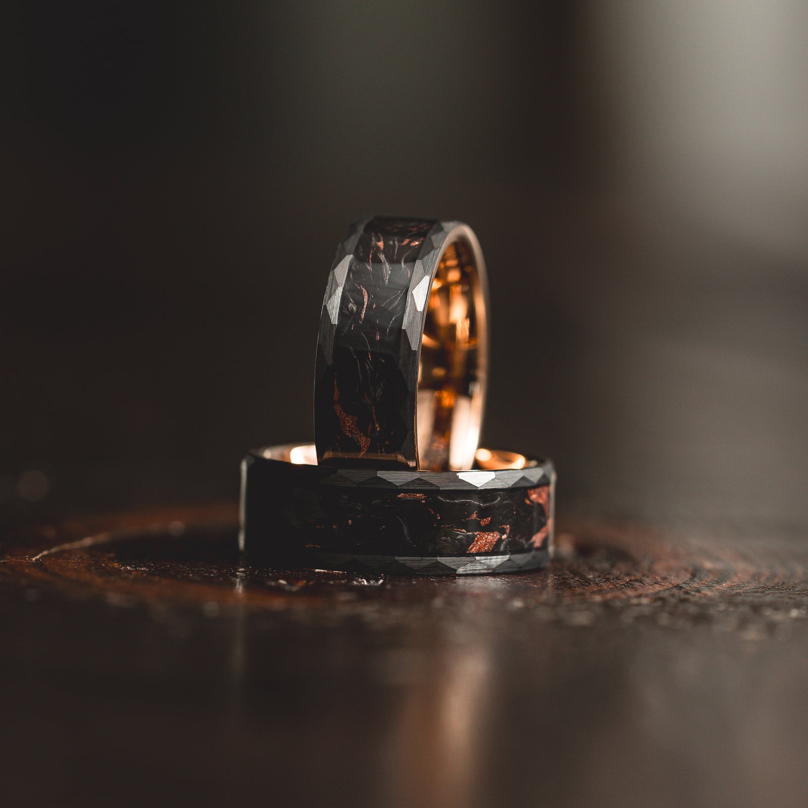 "Obsidian Vortex"  Forged Carbon with Rose Gold Swirl 6mm/8mm