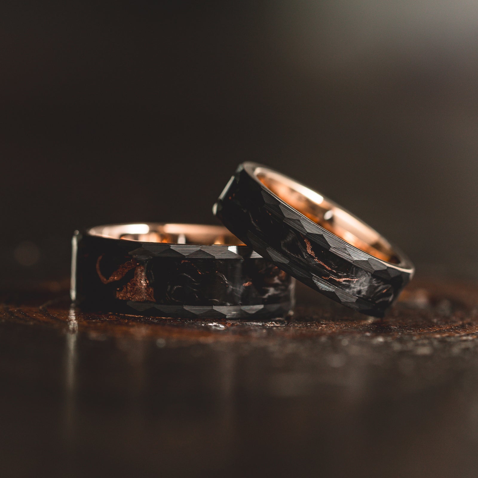 "Obsidian Vortex"  Forged Carbon with Rose Gold Swirl 6mm/8mm