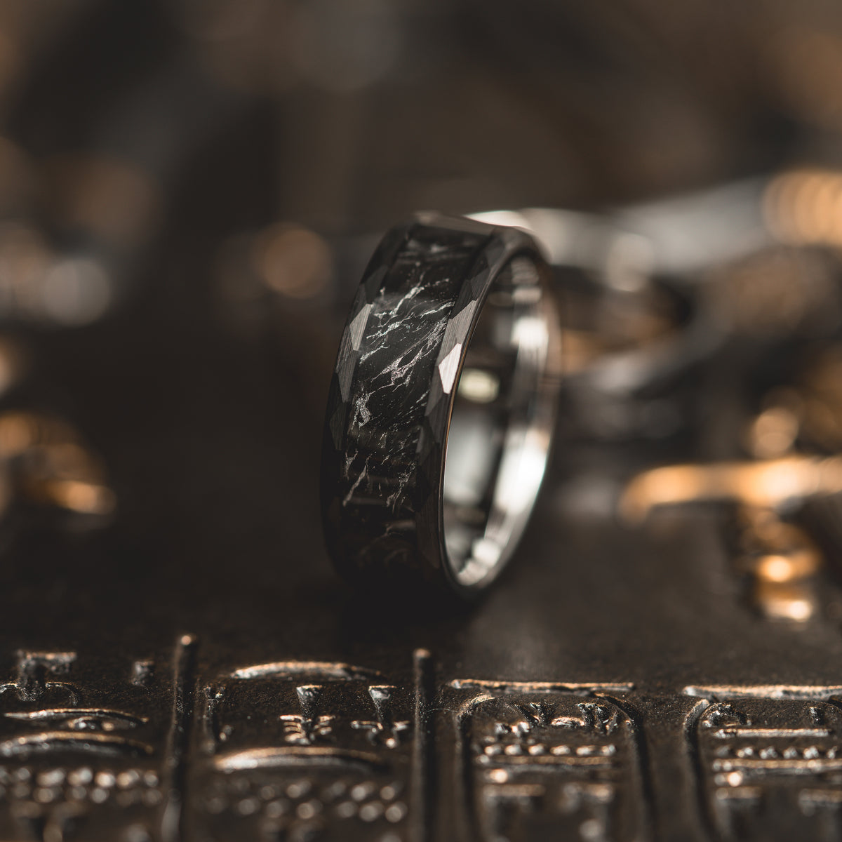 "Obsidian Vortex"  Forged Carbon with Silver Swirl 6mm/8mm