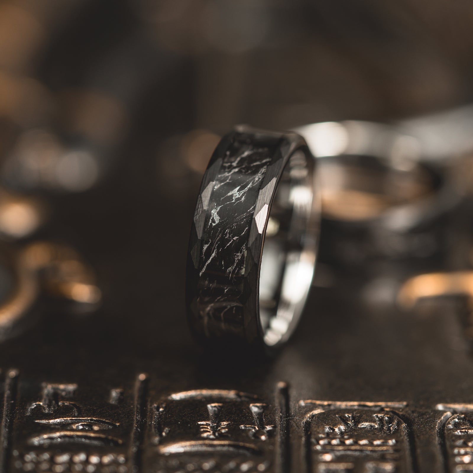 "Obsidian Vortex"  Forged Carbon with Silver Swirl 6mm/8mm