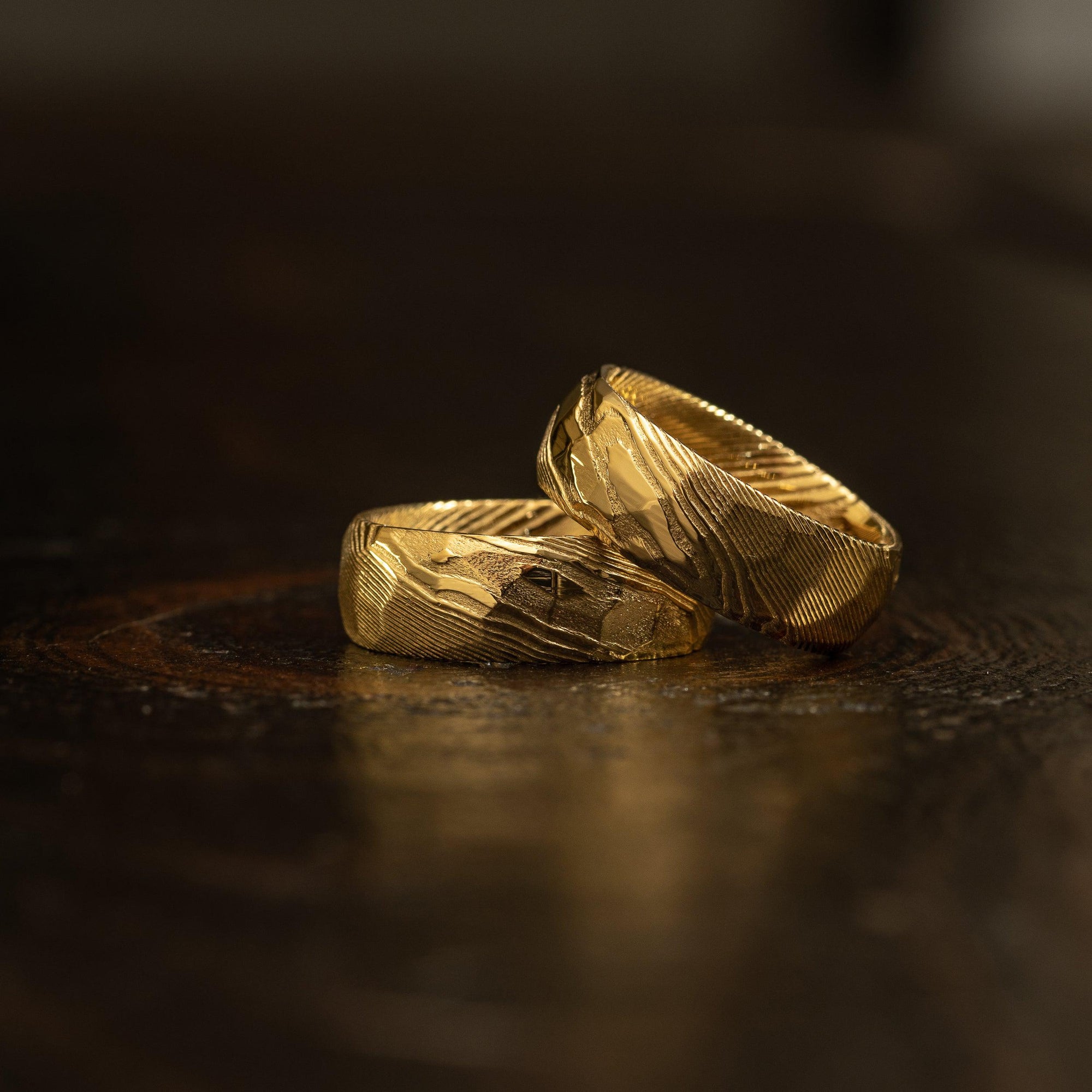 Hammered "Poseidon"  Steel Ring- Full Polish Gold Plate