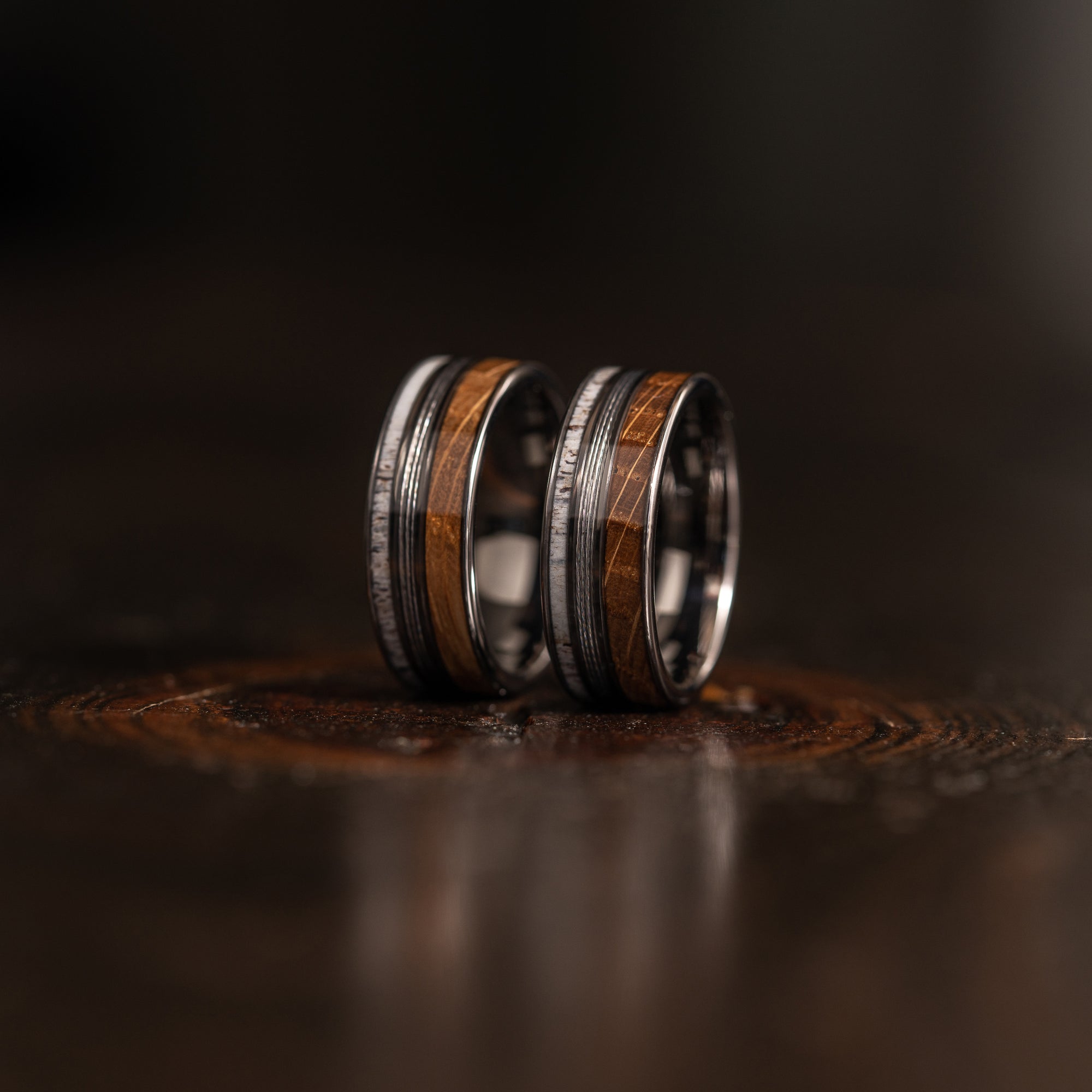 "Dionysus"  Whiskey Barrel Wood x  Antler x Fishing Line- Gunmetal Tungsten