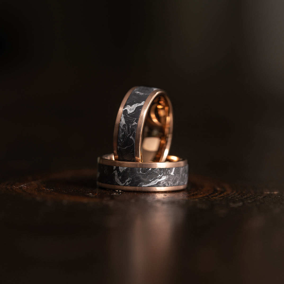 "Athena"  Forged Carbon Fiber/Brushed Rose Gold Tungsten Ring