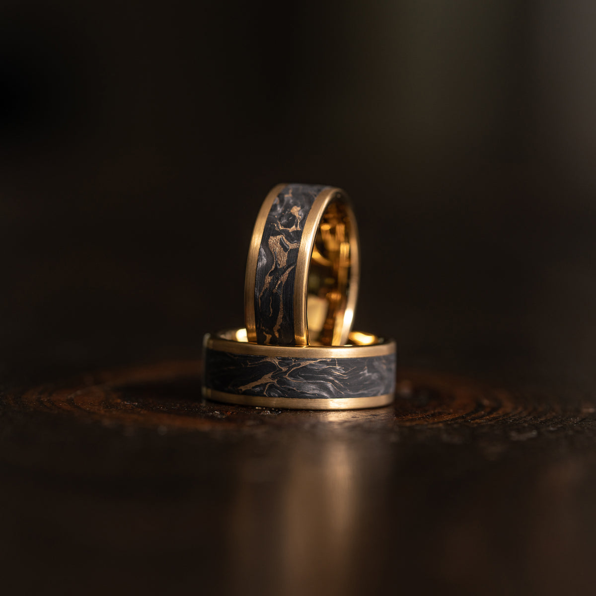 &quot;Athena&quot;  Forged Carbon Fiber x Gold Leaf with Gold Tungsten Ring