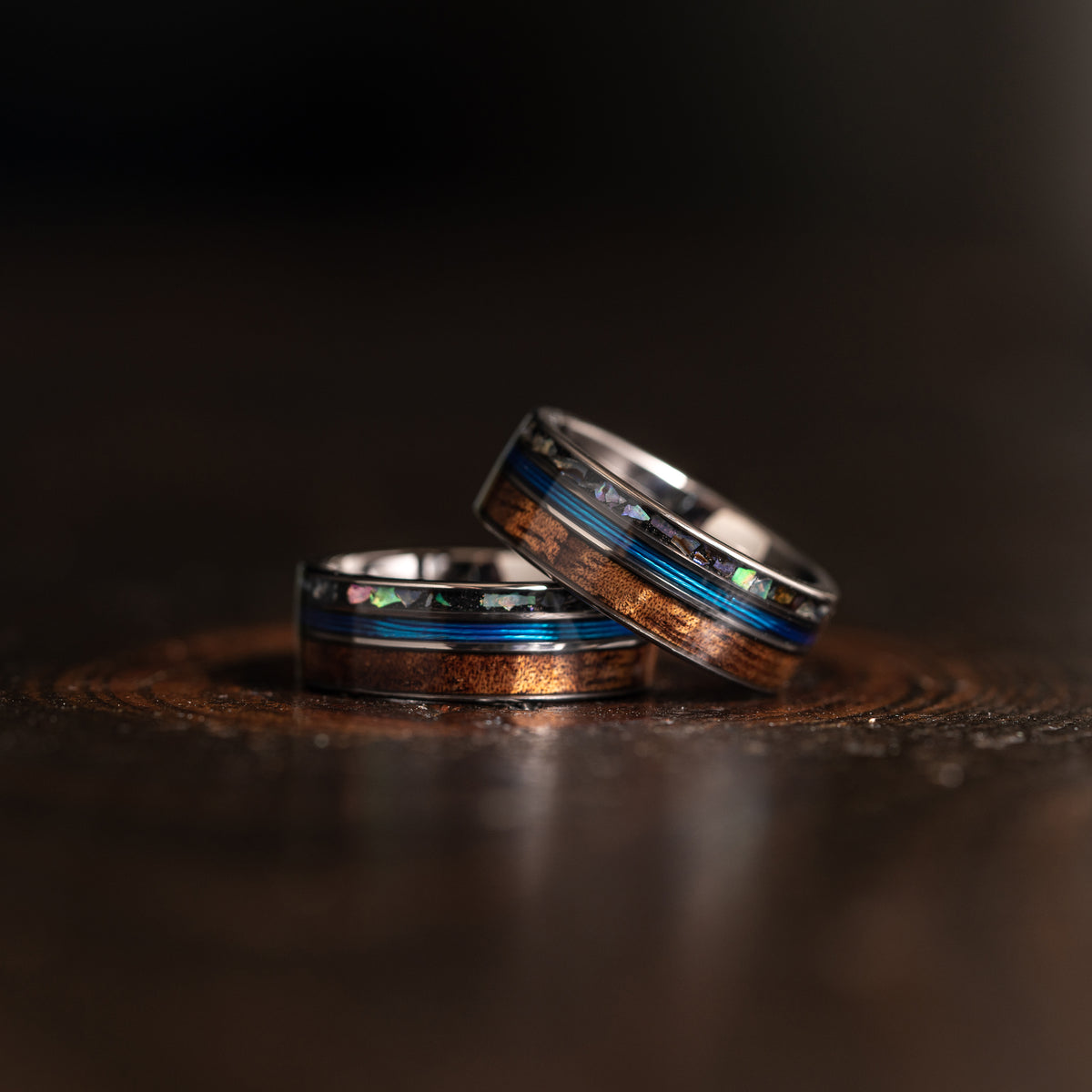 "Dionysus"  Koa Wood x Abalone x Fishing Line- Gunmetal Tungsten