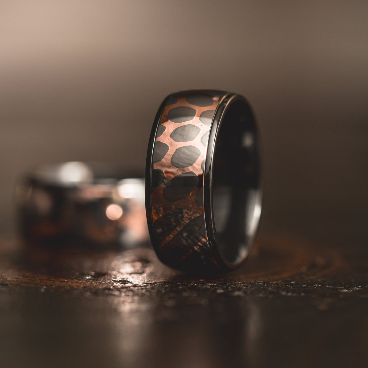 &quot;Eclipse&quot; Black Zirconium ring with Super Conductor Inlay- 6mm/8mm/10mm