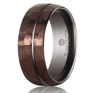 "Zeus" Hammered Tungsten Carbide Ring- Coffee with Gunmetal-Rings By Lux