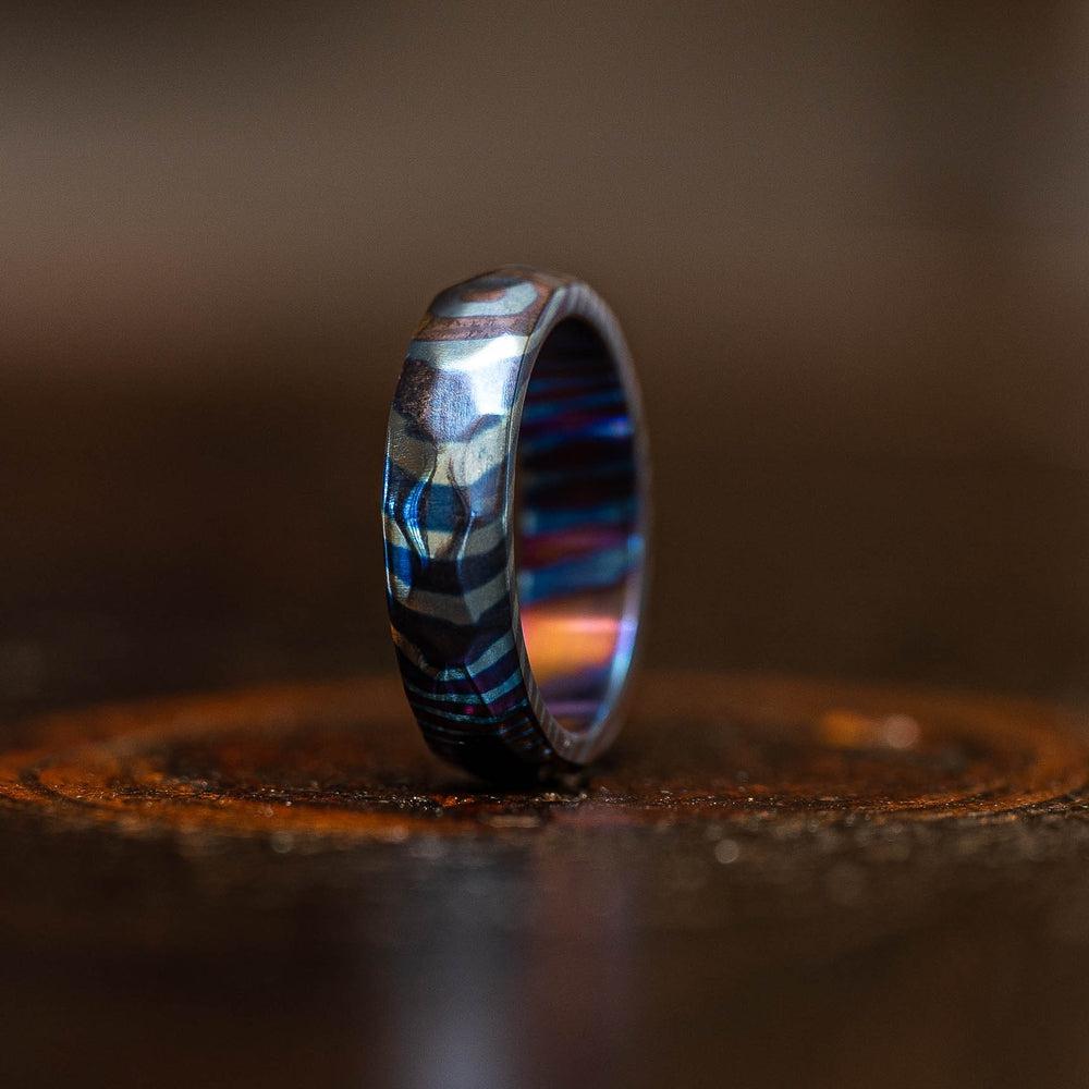 "Poseidon" Hammered Timascus Ring-Rings By Lux