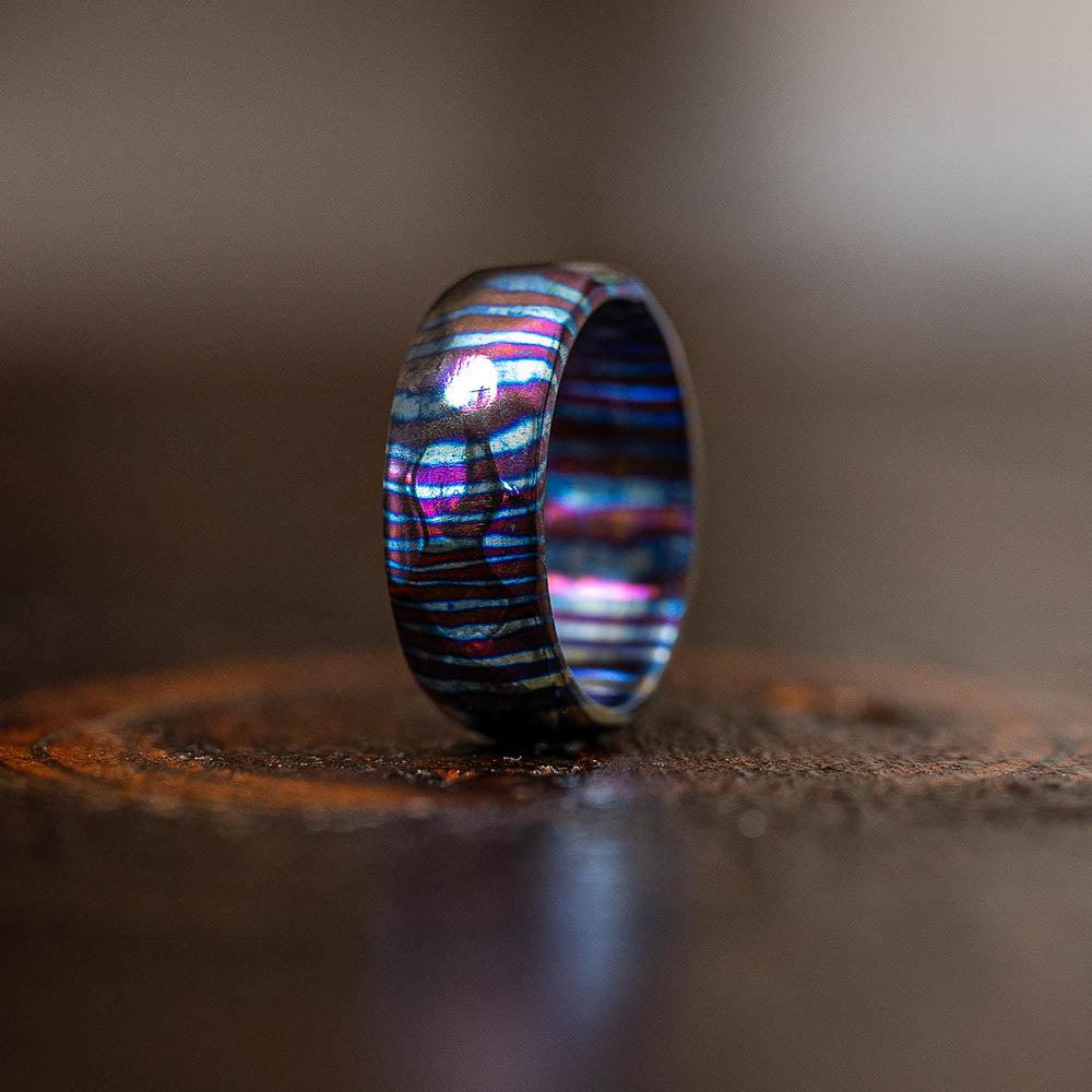 "Poseidon" Hammered Timascus Ring-Rings By Lux