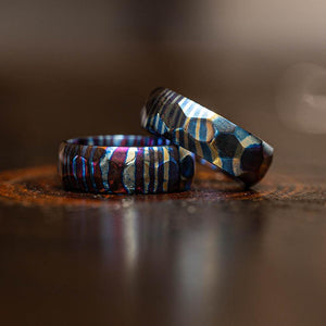 "Poseidon" Hammered Timascus Ring-Rings By Lux